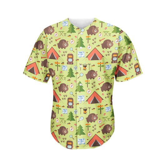 Cute Camping Pattern Print Men's Baseball Jersey