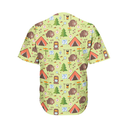 Cute Camping Pattern Print Men's Baseball Jersey