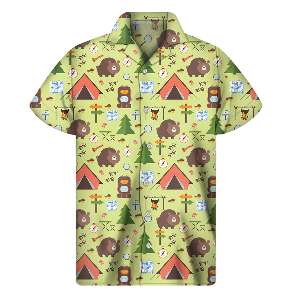 Cute Camping Pattern Print Men's Short Sleeve Shirt