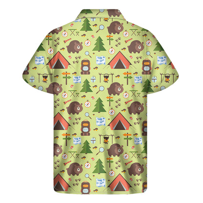 Cute Camping Pattern Print Men's Short Sleeve Shirt