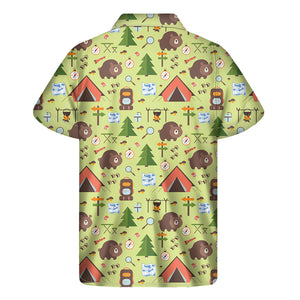 Cute Camping Pattern Print Men's Short Sleeve Shirt