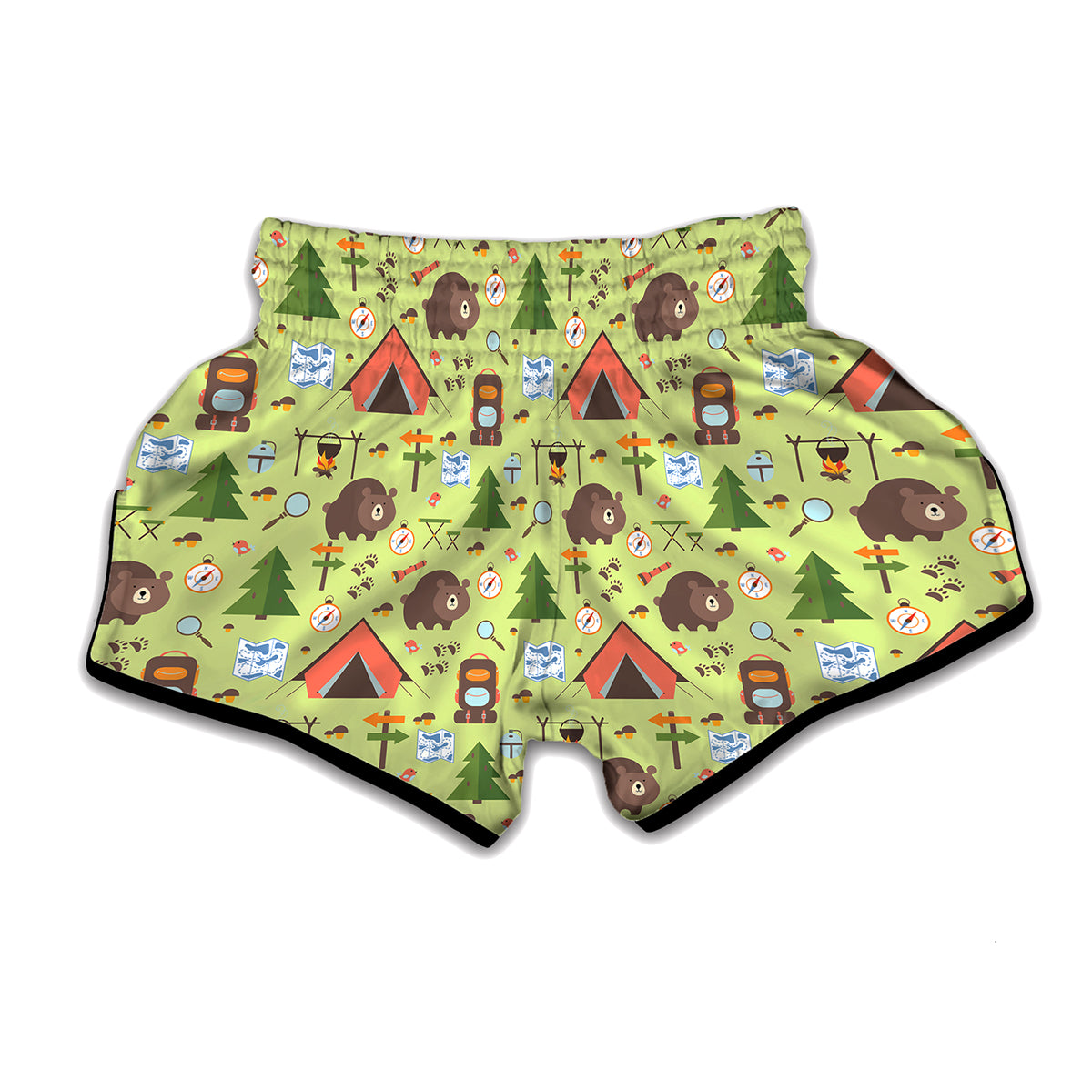 Cute Camping Pattern Print Muay Thai Boxing Shorts