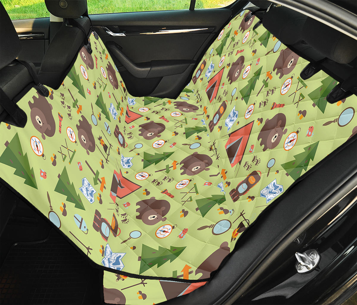Cute Camping Pattern Print Pet Car Back Seat Cover