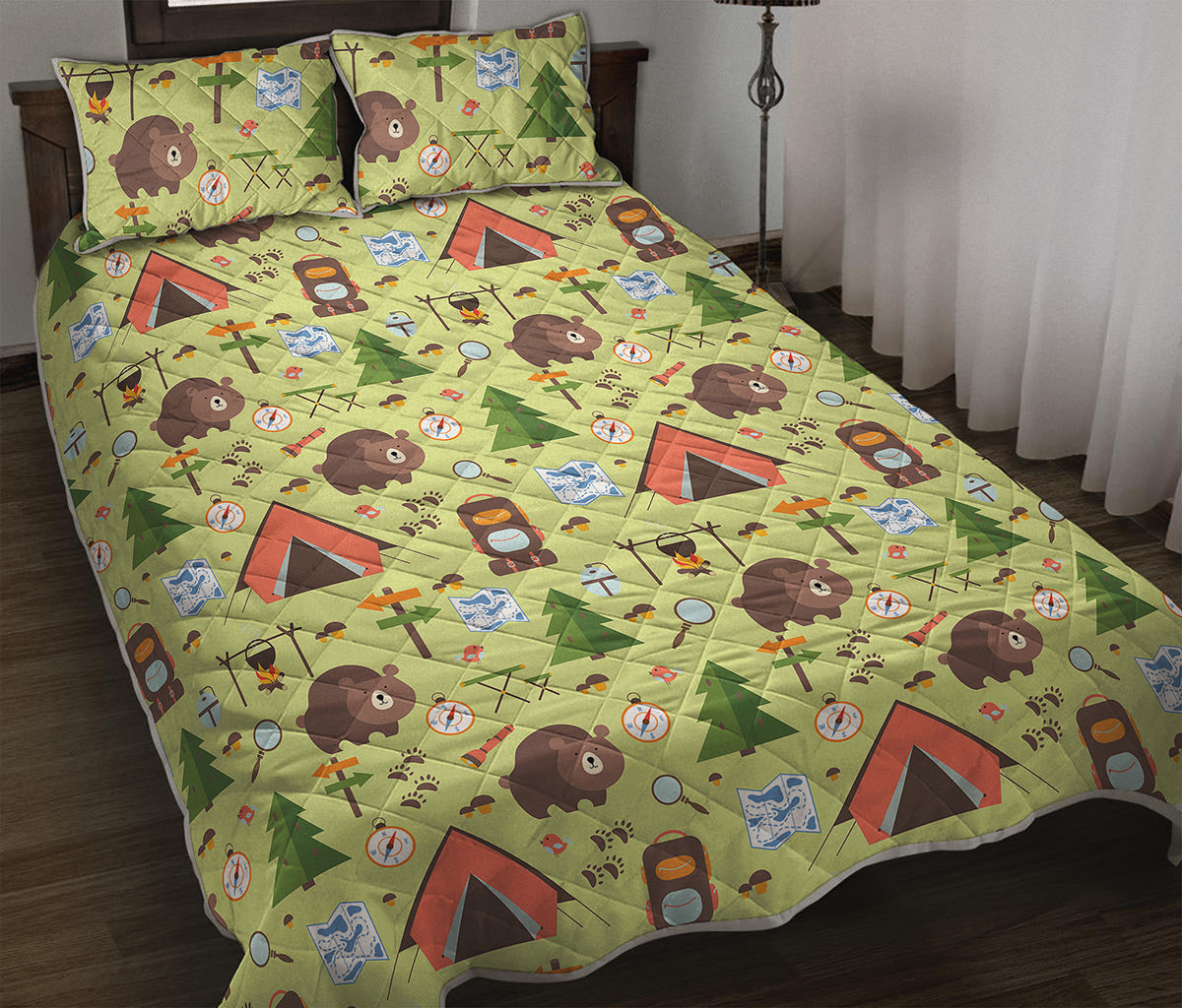 Cute Camping Pattern Print Quilt Bed Set