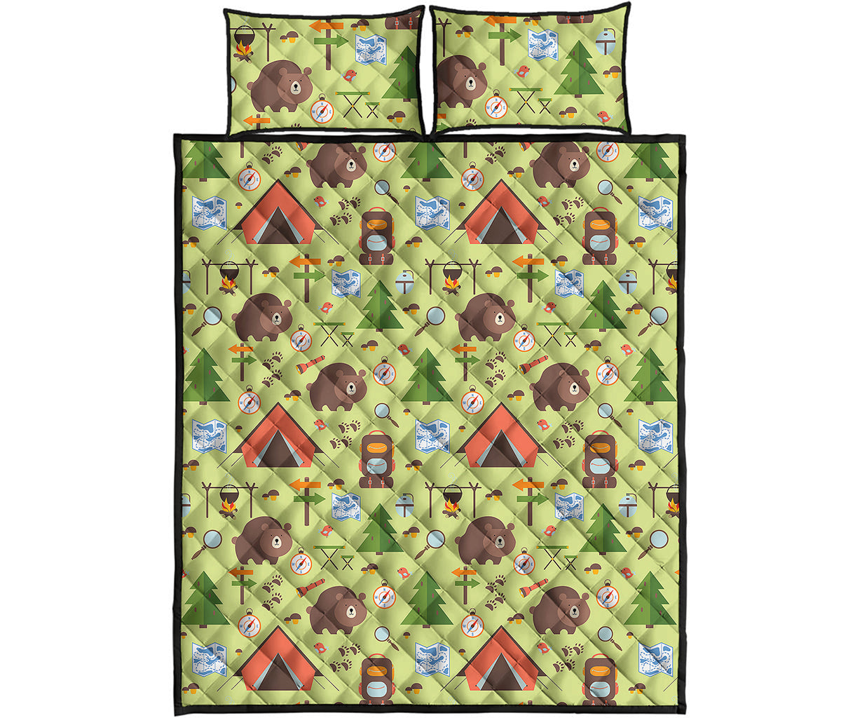 Cute Camping Pattern Print Quilt Bed Set
