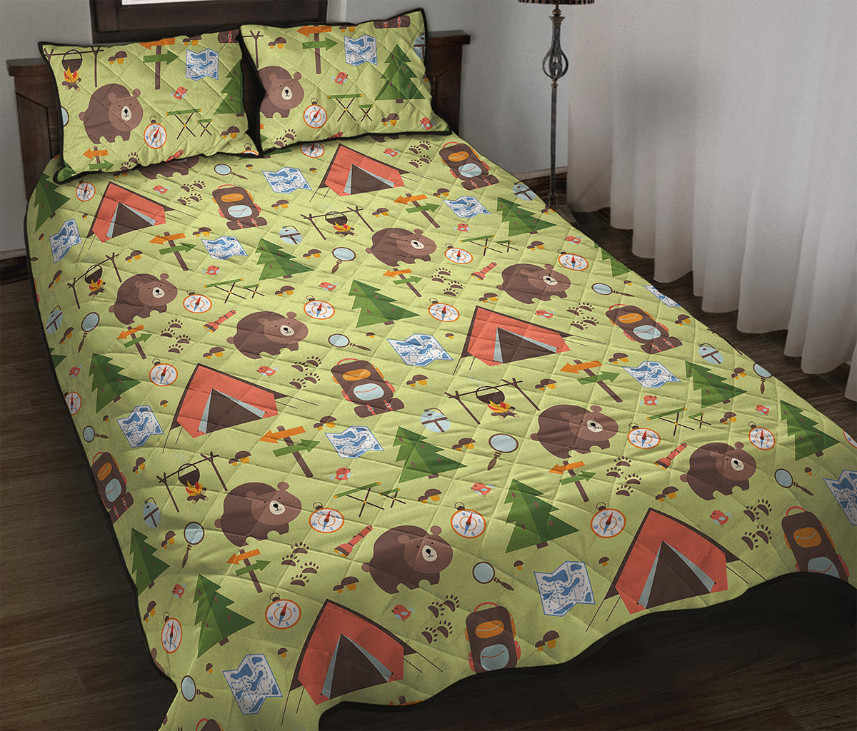 Cute Camping Pattern Print Quilt Bed Set