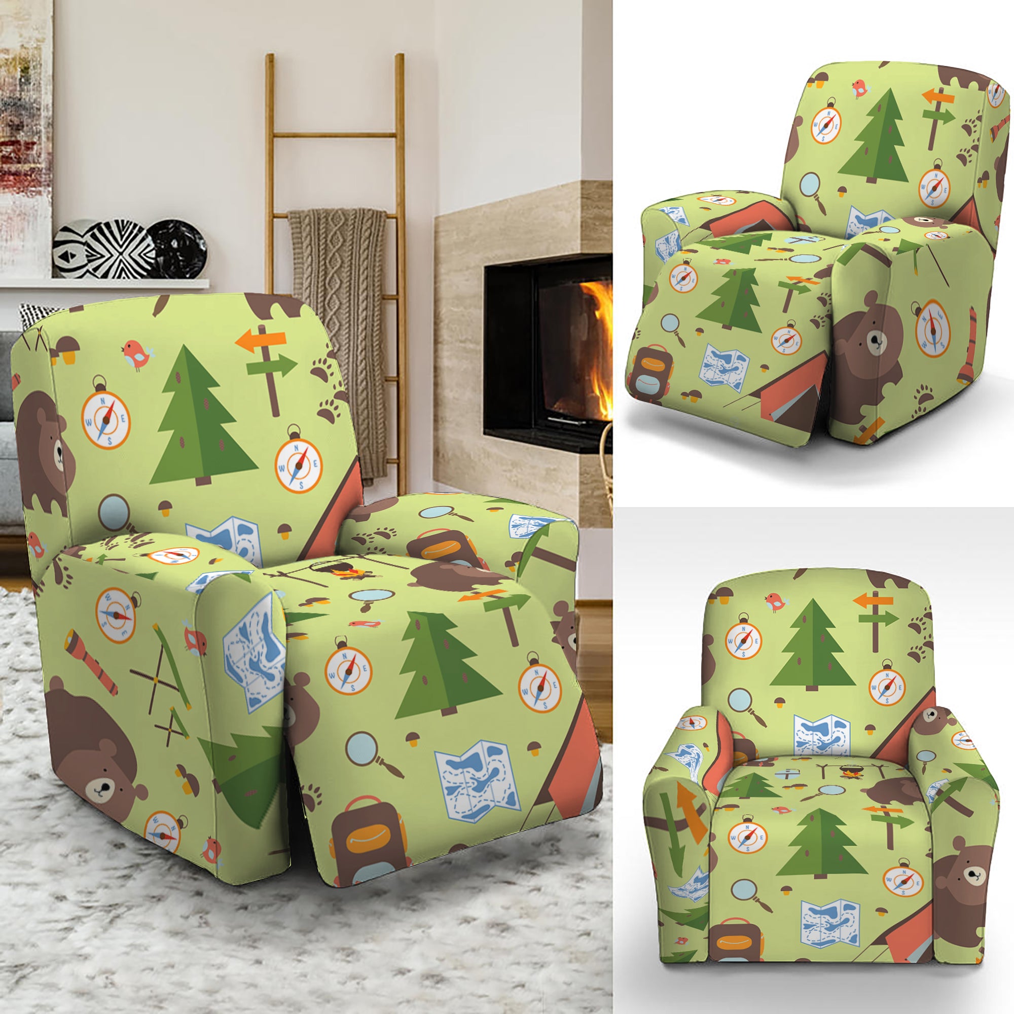 Cute Camping Pattern Print Recliner Slipcover