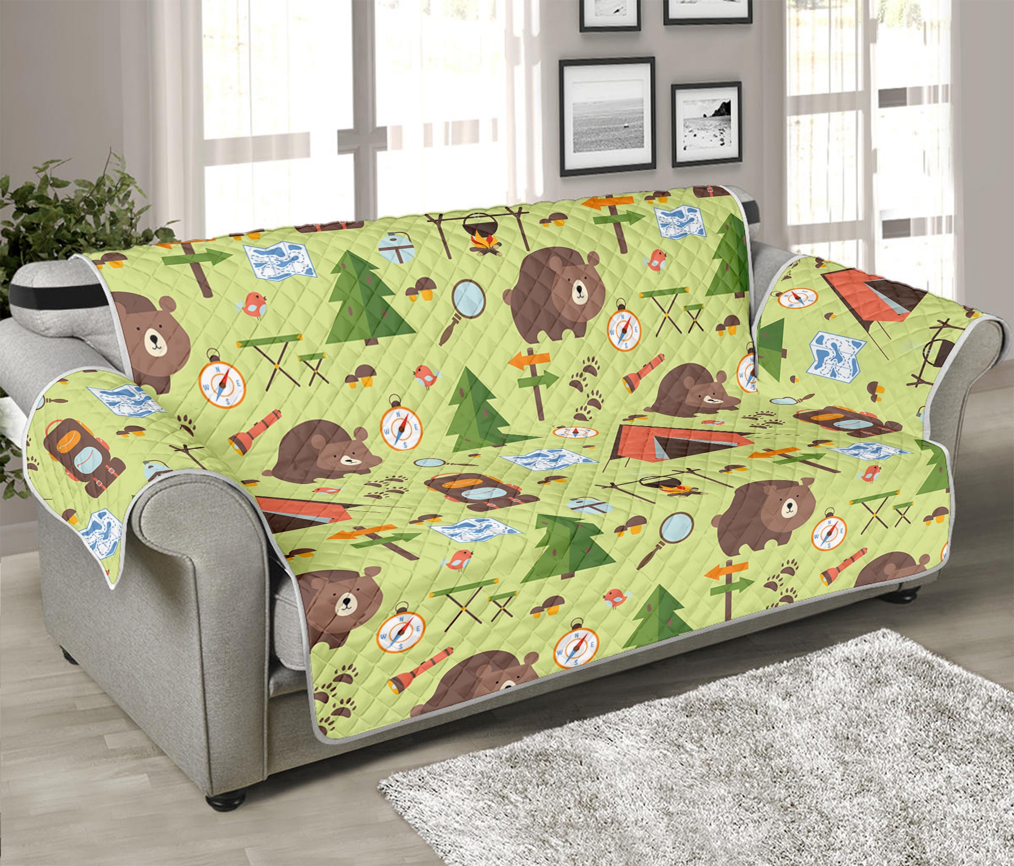 Cute Camping Pattern Print Sofa Protector