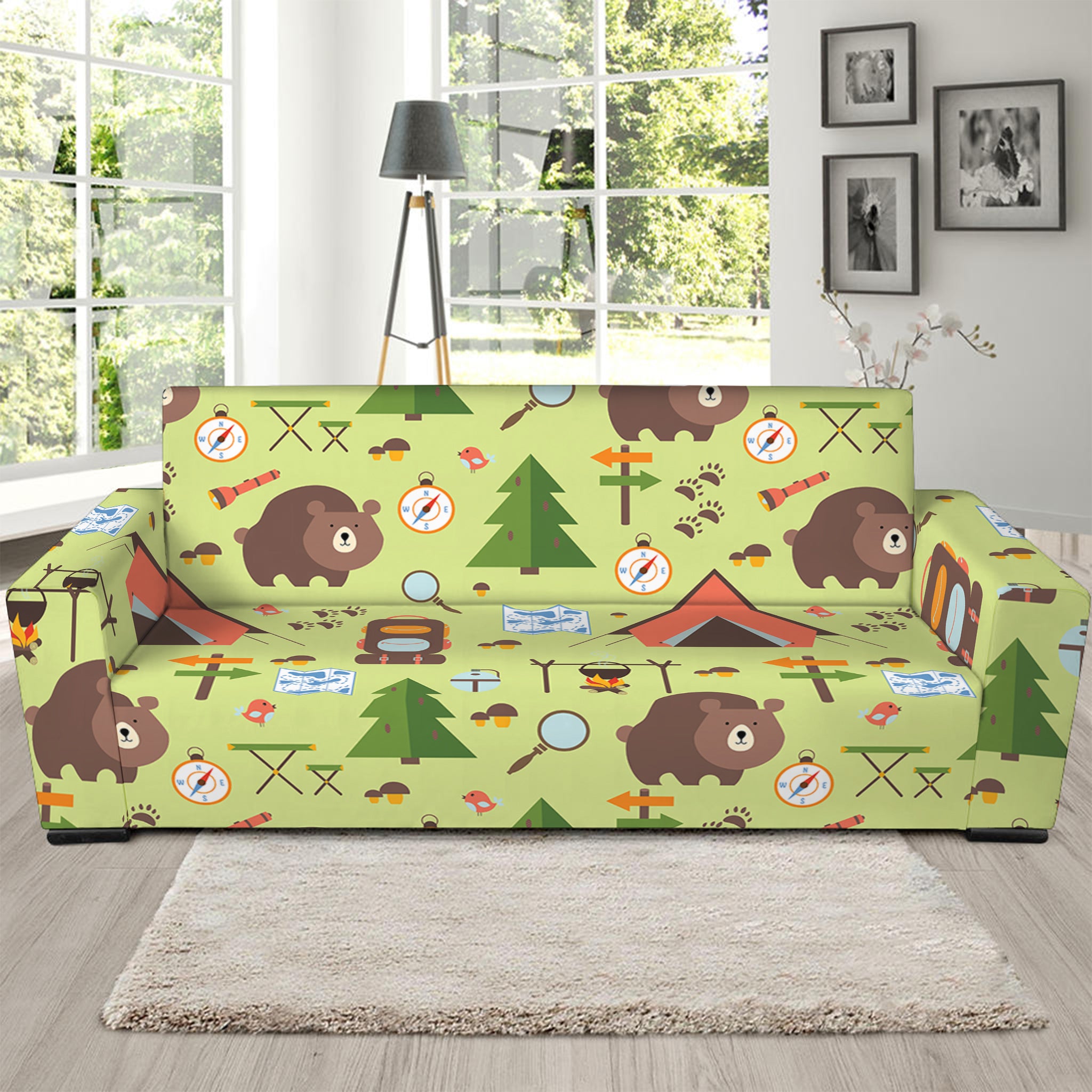 Cute Camping Pattern Print Sofa Slipcover