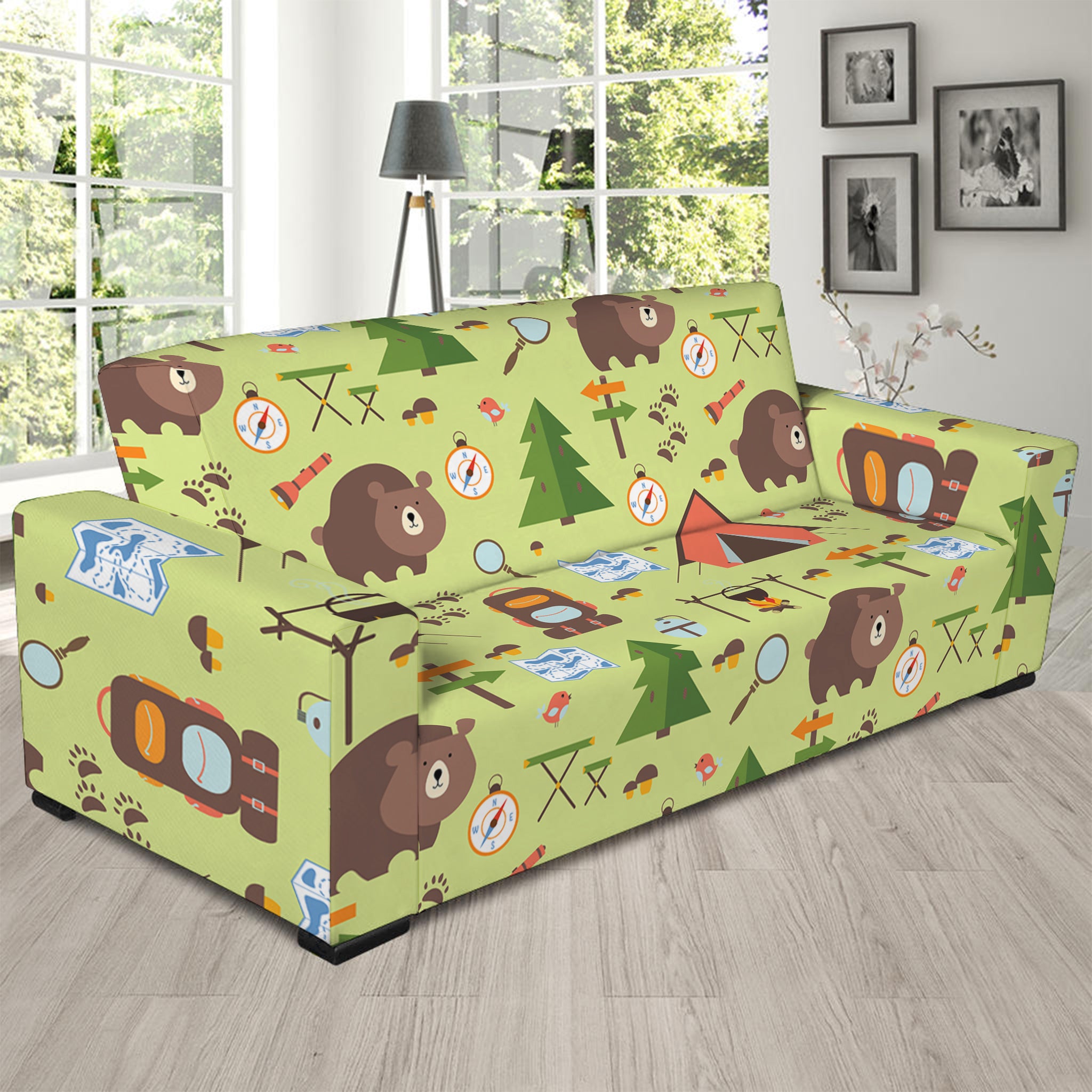 Cute Camping Pattern Print Sofa Slipcover