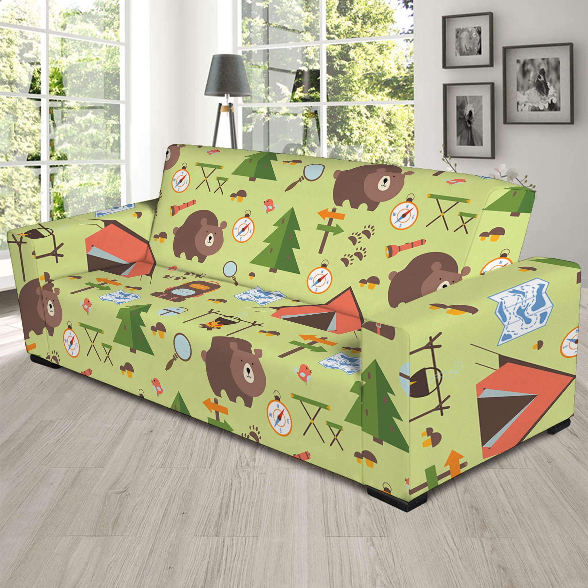 Cute Camping Pattern Print Sofa Slipcover