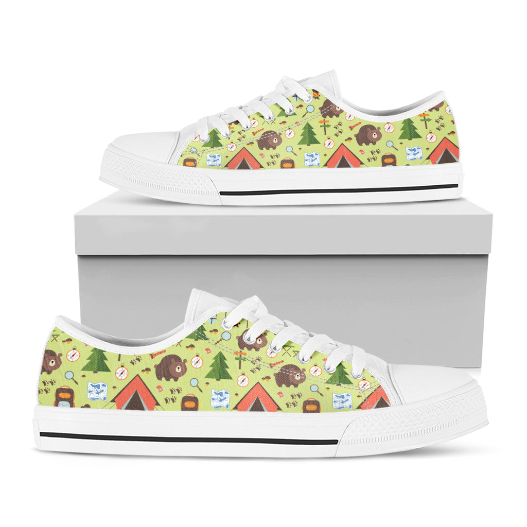 Cute Camping Pattern Print White Low Top Shoes