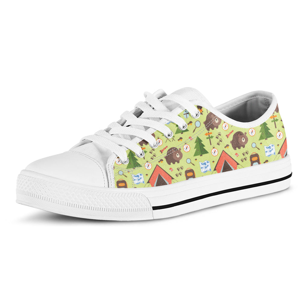 Cute Camping Pattern Print White Low Top Shoes