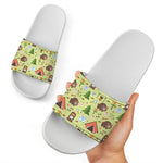 Cute Camping Pattern Print White Slide Sandals