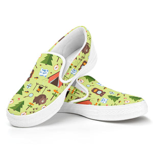 Cute Camping Pattern Print White Slip On Shoes