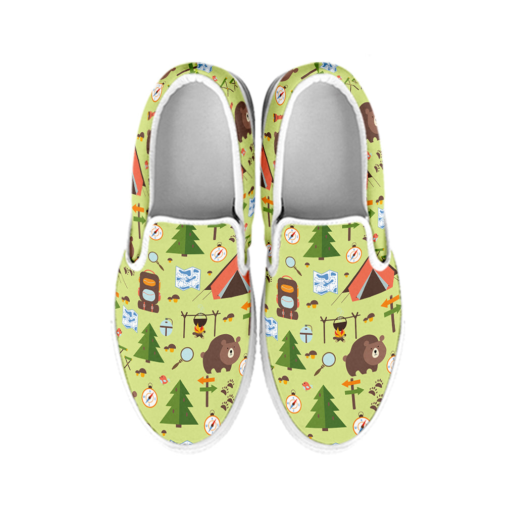 Cute Camping Pattern Print White Slip On Shoes