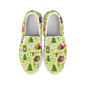 Cute Camping Pattern Print White Slip On Shoes