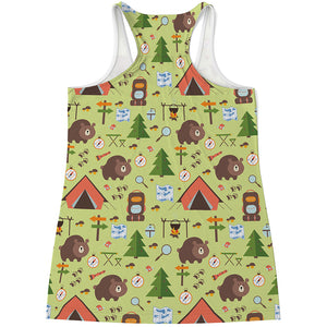 Cute Camping Pattern Print Women's Racerback Tank Top