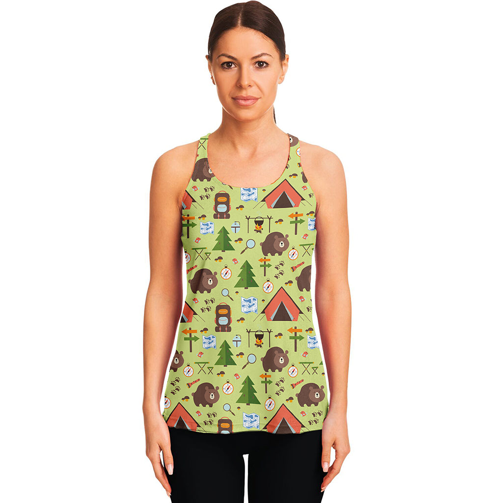 Cute Camping Pattern Print Women's Racerback Tank Top