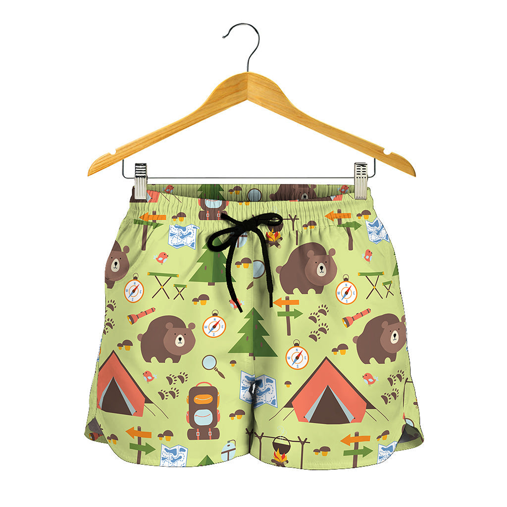 Cute Camping Pattern Print Women's Shorts