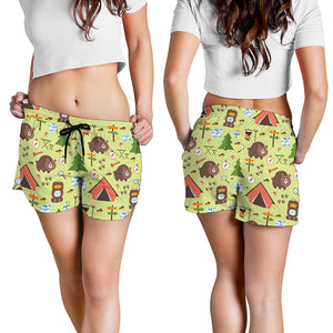 Cute Camping Pattern Print Women's Shorts