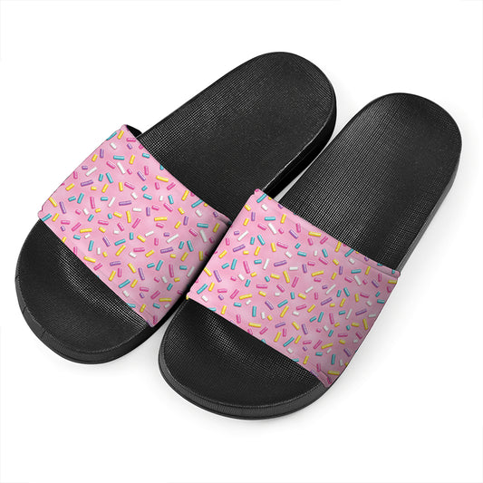 Cute Candy Pattern Print Black Slide Sandals