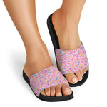 Cute Candy Pattern Print Black Slide Sandals