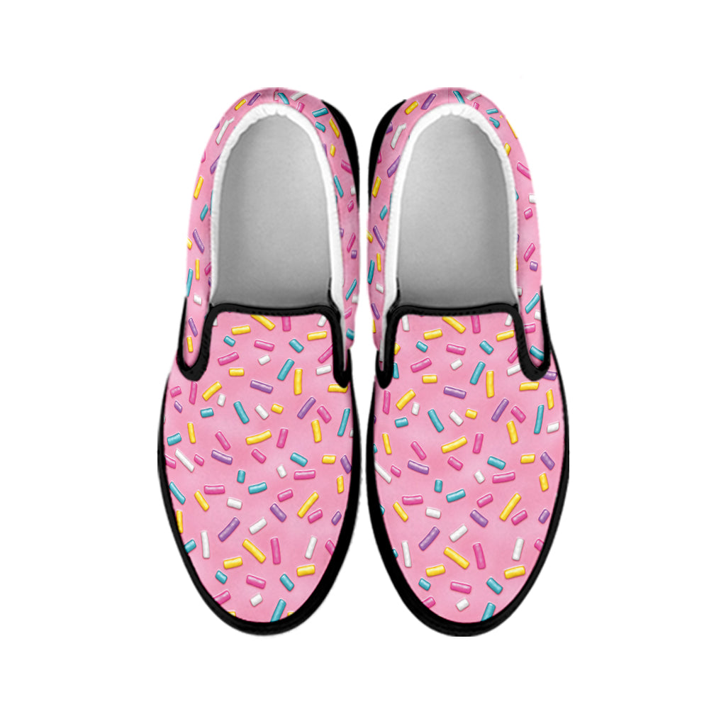 Cute Candy Pattern Print Black Slip On Shoes