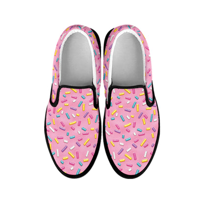 Cute Candy Pattern Print Black Slip On Shoes