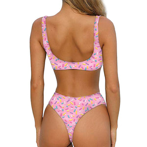 Cute Candy Pattern Print Front Bow Tie Bikini