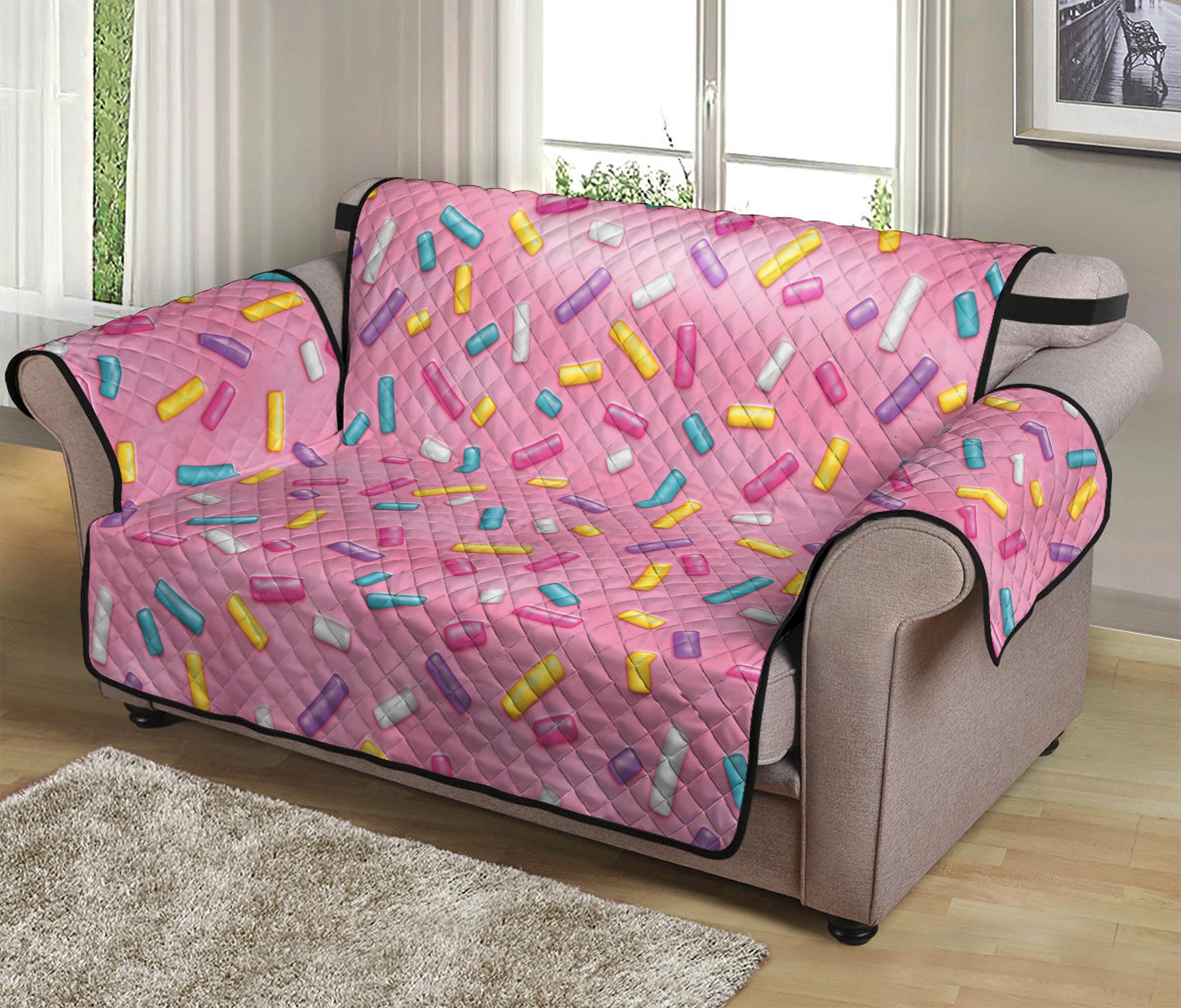 Cute Candy Pattern Print Loveseat Protector