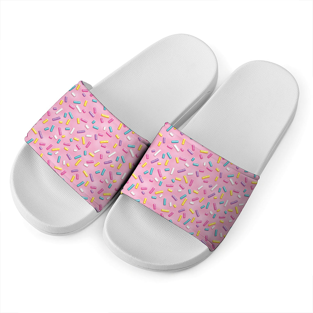 Cute Candy Pattern Print White Slide Sandals