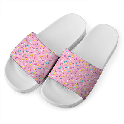 Cute Candy Pattern Print White Slide Sandals