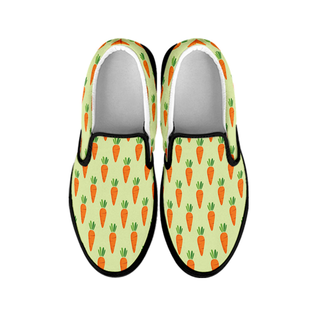 Cute Carrot Pattern Print Black Slip On Shoes
