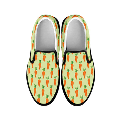 Cute Carrot Pattern Print Black Slip On Shoes