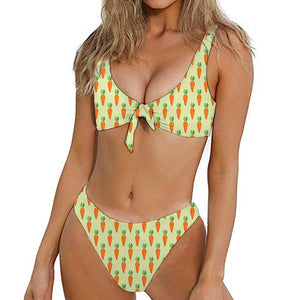 Cute Carrot Pattern Print Front Bow Tie Bikini