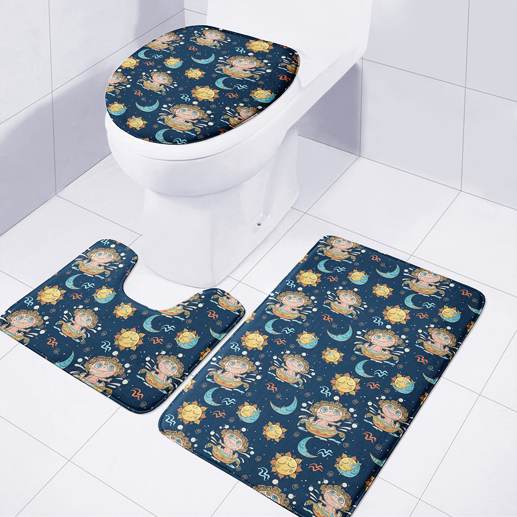 Cute Cartoon Aquarius Pattern Print 3 Piece Bath Mat Set