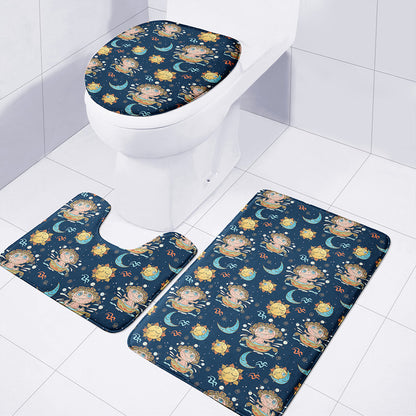 Cute Cartoon Aquarius Pattern Print 3 Piece Bath Mat Set