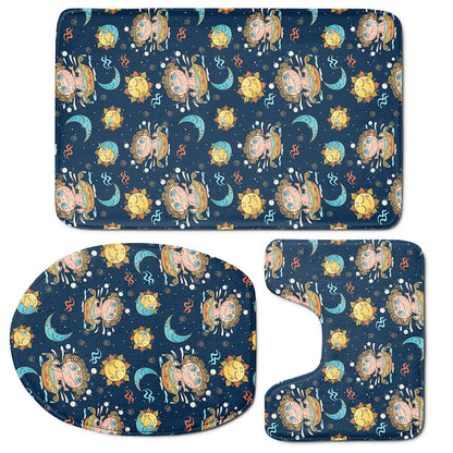 Cute Cartoon Aquarius Pattern Print 3 Piece Bath Mat Set