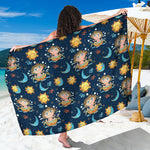 Cute Cartoon Aquarius Pattern Print Beach Sarong Wrap