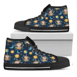 Cute Cartoon Aquarius Pattern Print Black High Top Shoes