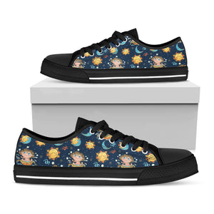 Cute Cartoon Aquarius Pattern Print Black Low Top Shoes