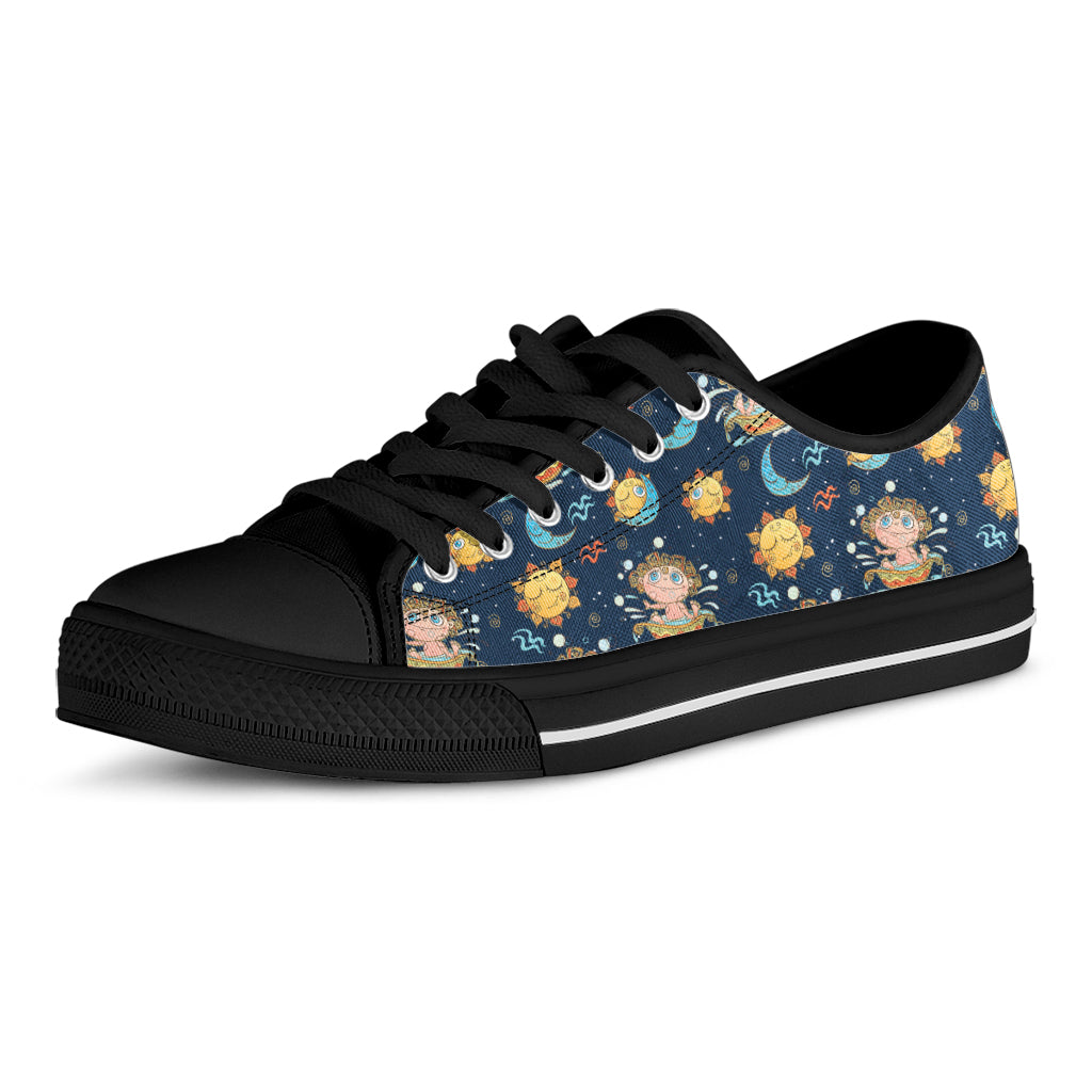 Cute Cartoon Aquarius Pattern Print Black Low Top Shoes