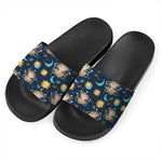 Cute Cartoon Aquarius Pattern Print Black Slide Sandals