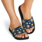 Cute Cartoon Aquarius Pattern Print Black Slide Sandals