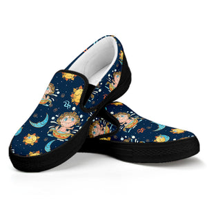 Cute Cartoon Aquarius Pattern Print Black Slip On Shoes