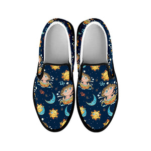 Cute Cartoon Aquarius Pattern Print Black Slip On Shoes