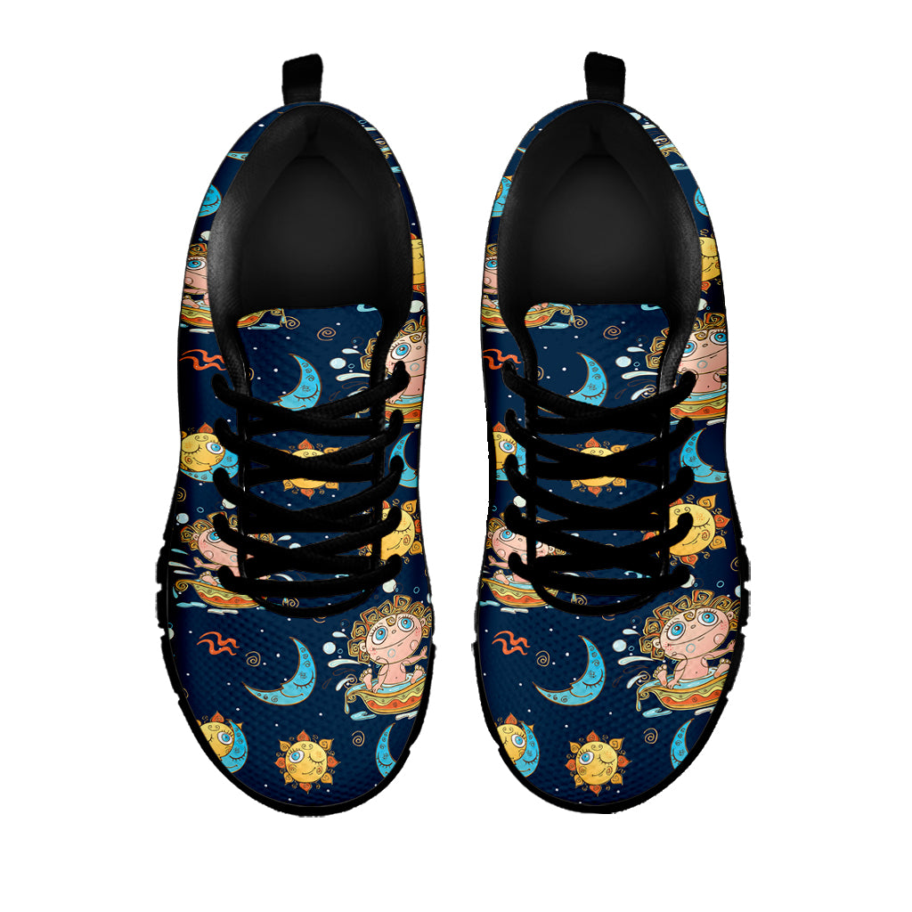 Cute Cartoon Aquarius Pattern Print Black Sneakers