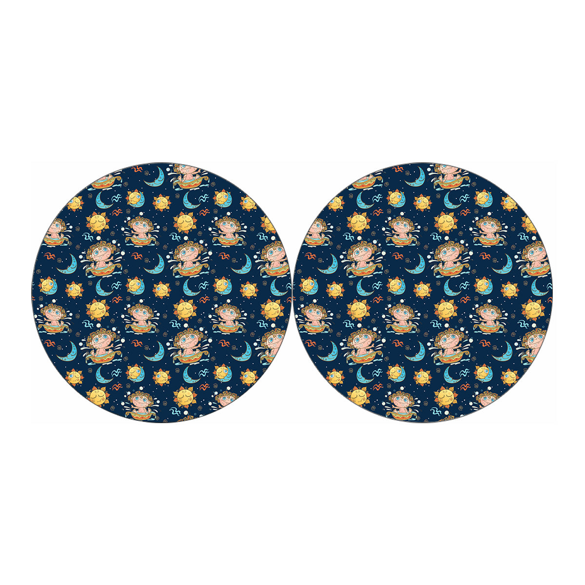 Cute Cartoon Aquarius Pattern Print Car Coasters
