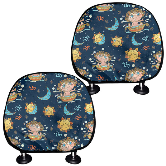 Cute Cartoon Aquarius Pattern Print Car Headrest Covers